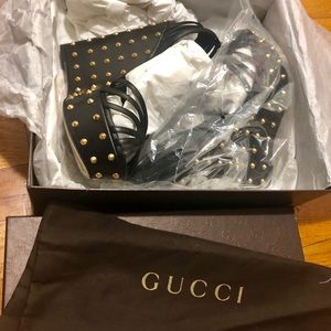Authentic Gucci Leather Studded Wedge Platforms